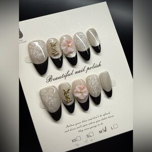 3D Flower Designer Black Press On Nails